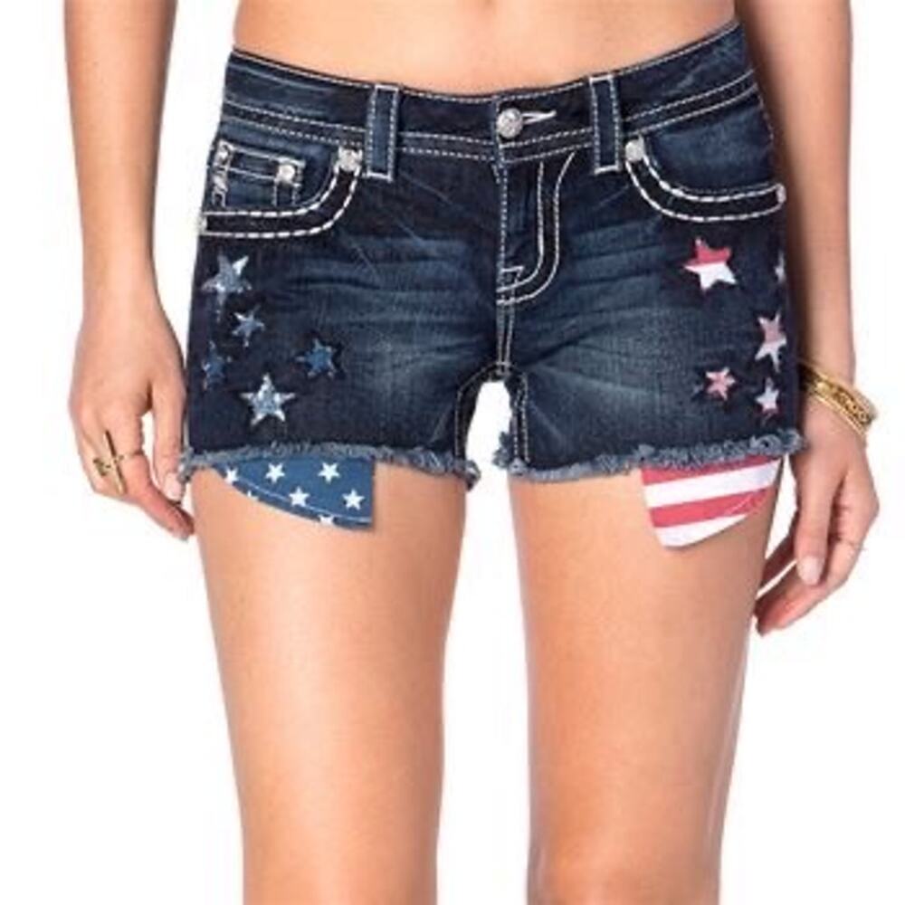 Miss Me Americana Flag Pocket Denim Jean Shorts sz 26